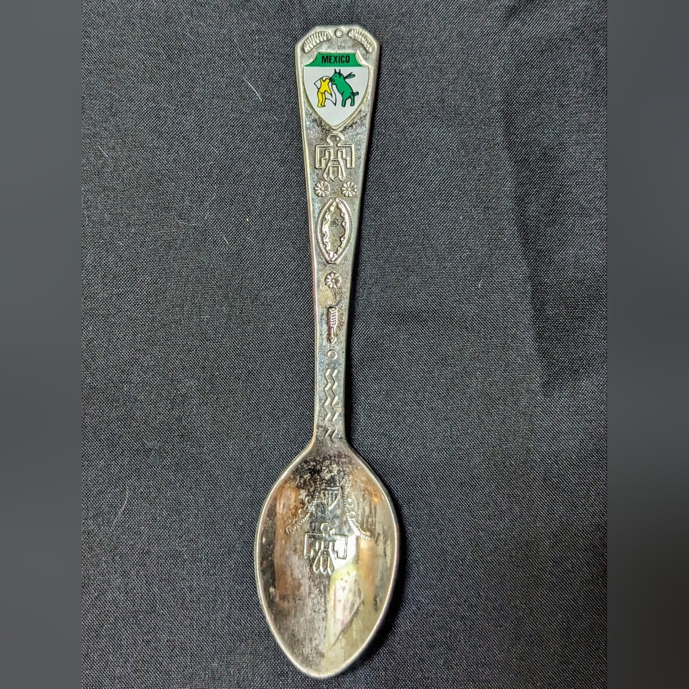 Vintage Mexico Collectible Souvenir Spoon With Aztec Engravings, Approx 4.5"